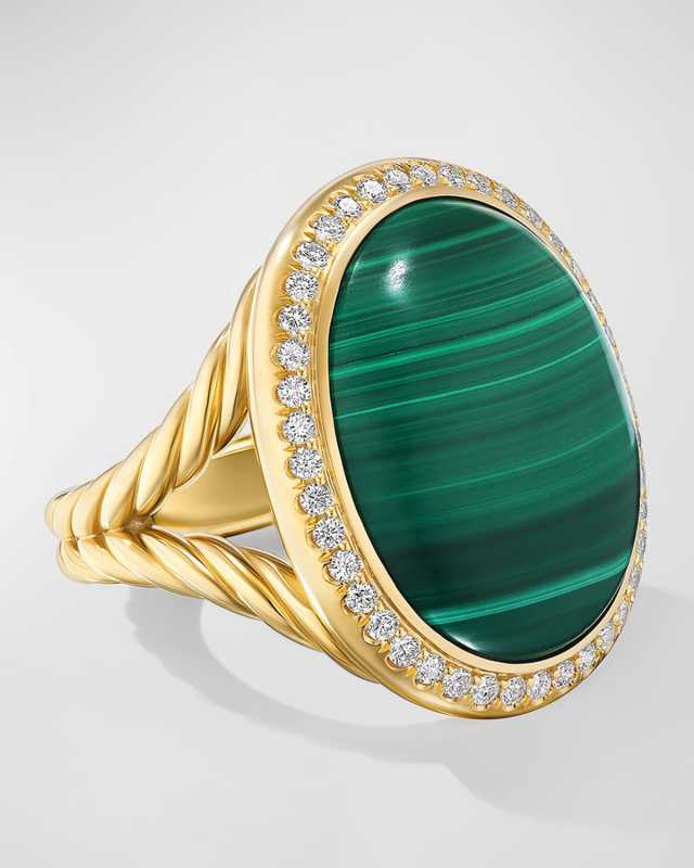Oval Ring with Gemstone and Diamonds in 18K Gold, 24.5x21mm